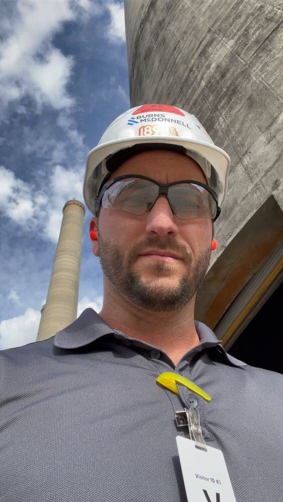 Jeffrey in PPE at a coal power plant